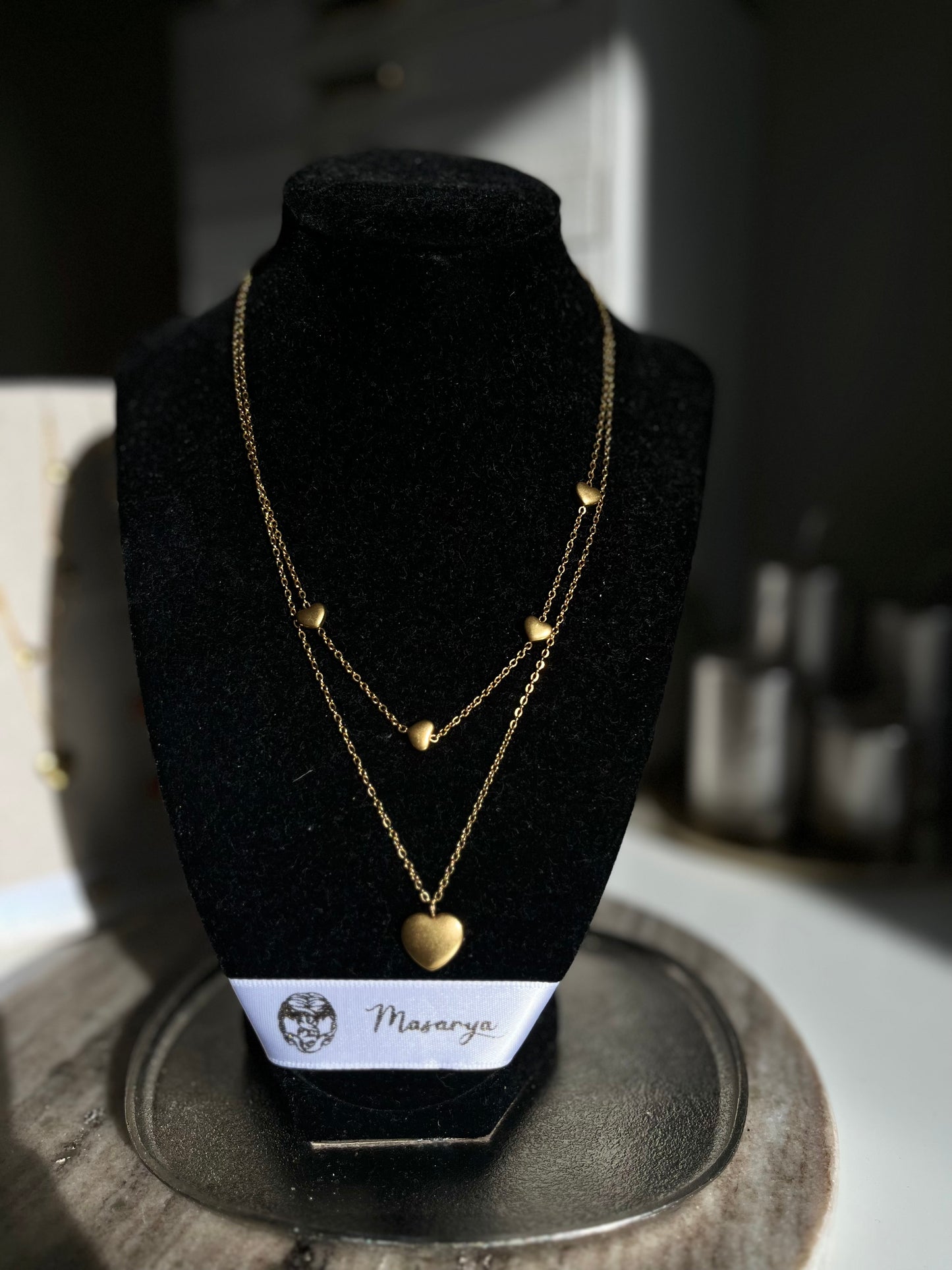 LINETTE - COLLIER COEUR DEUX RANGS DORÉ