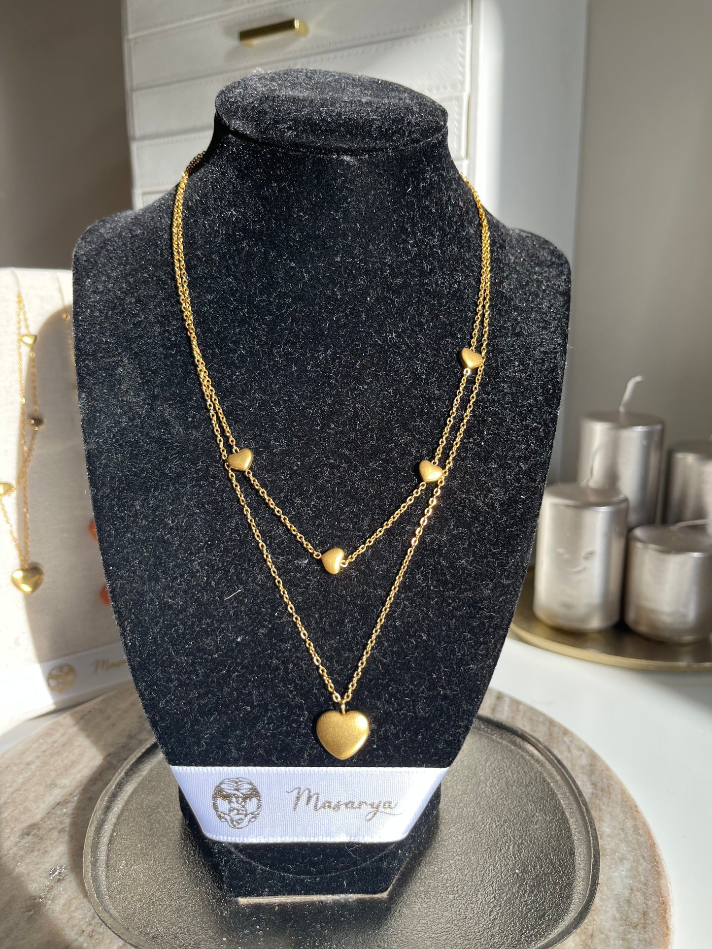 LINETTE - COLLIER COEUR DEUX RANGS DORÉ