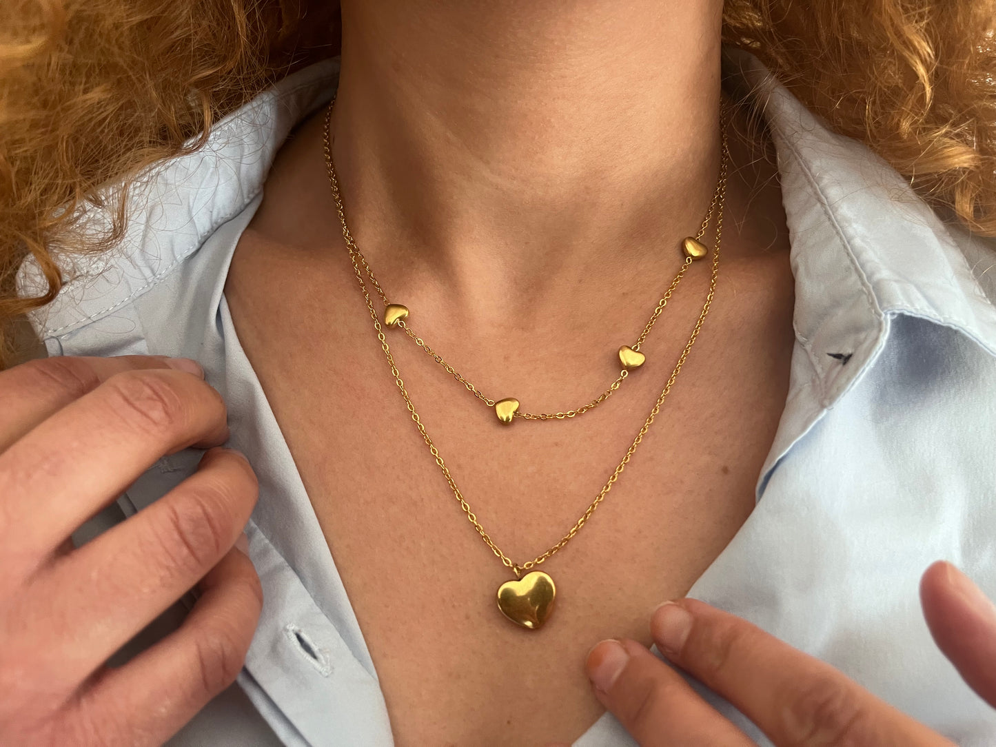 LINETTE - COLLIER COEUR DEUX RANGS DORÉ